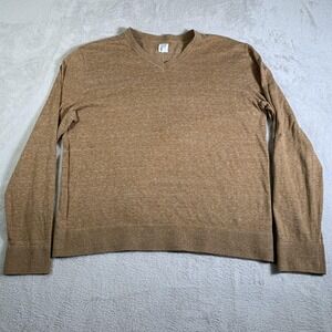 GAP Sweater Mens Large Heather Brown V Neck Long Sleeve Cotton Blend Lightweight